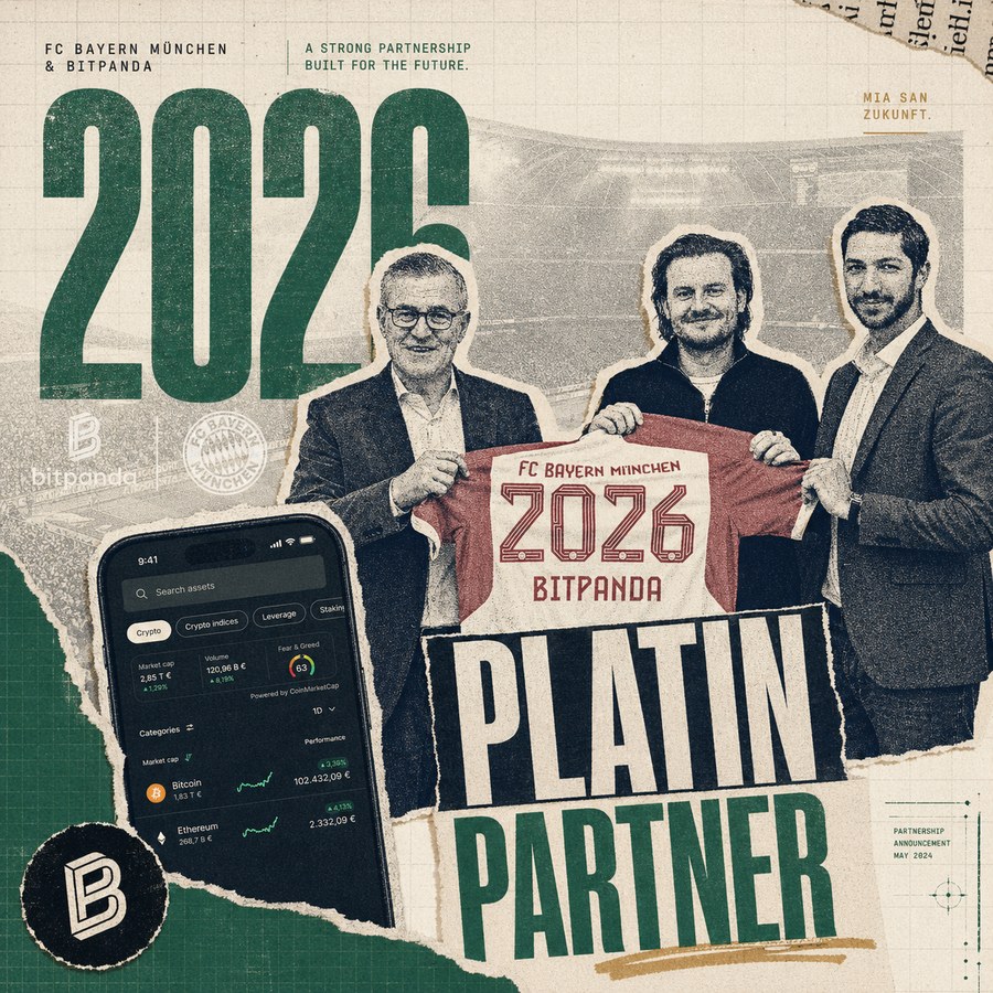 FC Bayern München en Bitpanda platina-partner 2026 — directieleden met shirt