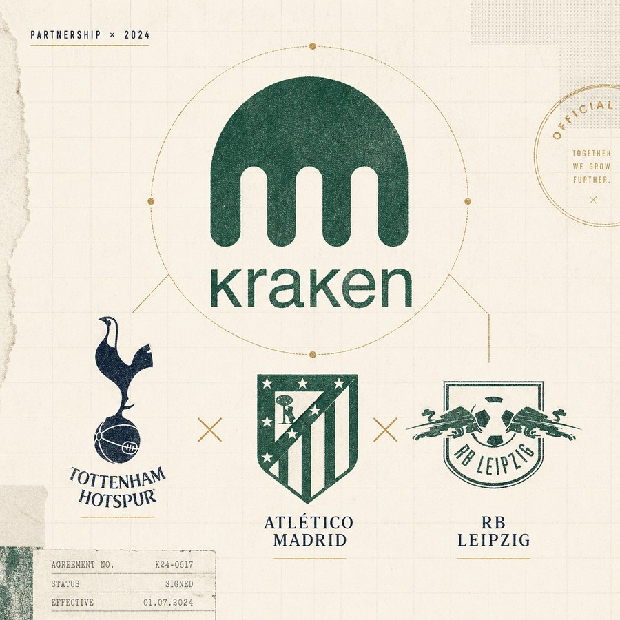 Kraken sponsort Tottenham Hotspur, Atlético Madrid en RB Leipzig — partnership 2024